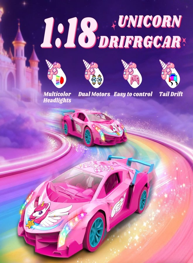 Tqeieu Unicorn RC Car for Girls, Rainbow Glow & Drift Wing Remote Control Car,2.4GHz RC Cars 1:18 Scale,Kids Toys Age 3 4 5 6 7 8 9 10 11 12,Girls Birthday Gifts,Christmas Basket Stuffers for Kids Age 3-12 - Image 3